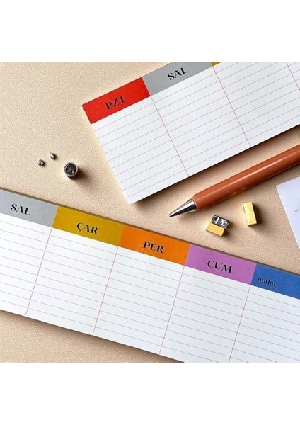 Tanıtım Renkli Haftalık Masa Planlayıcı | Klavye Altı Bloknot – 80 Yaprak, 90 gr Ivory Kağıt, 8X30 cm (Style 1) fiyatları