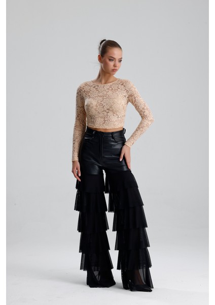 Dantel Uzun Kollu Crop Bluz | BUST36259 fiyatları