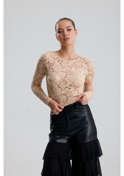 Dantel Uzun Kollu Crop Bluz | BUST36259 modelleri