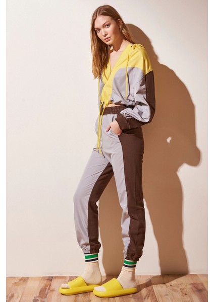 Kadın Salaş Fermuarlı Croplu Kapşonlu Sweatshirt Lastik Paça Spor Şık Eşofman Takımı fırsatları