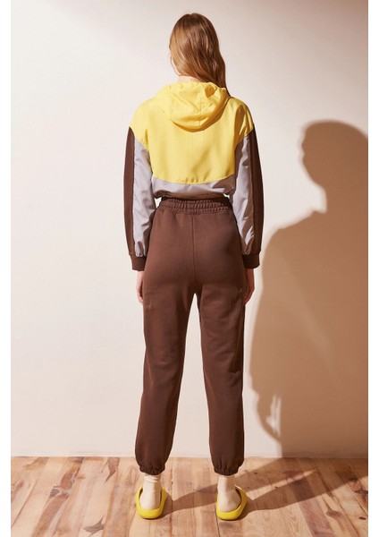 Kadın Salaş Fermuarlı Croplu Kapşonlu Sweatshirt Lastik Paça Spor Şık Eşofman Takımı indirimleri