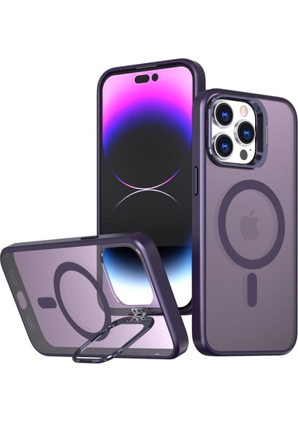 14 Pro Uyumlu Metal Lens Koruma Çerçevesi/ Güçlü Bağımsız Buton Hoparlör Koruma Mat Şeffaf Telefon Kılıfı (Mor)