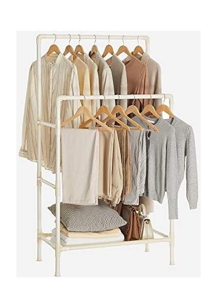 Giysi Rafı, 2 Asma Raylı Metal, Maksimum Yük 55 Kg, Montaj, Beyaz RDR01WT fiyatları