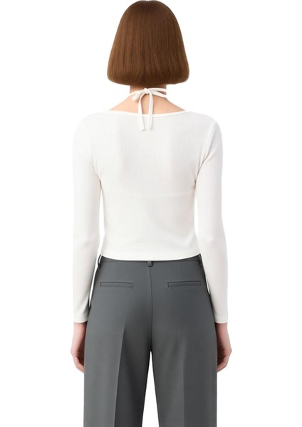 Kadın Düğmeli Bisiklet Yaka Vücuda Oturan Uzun Kollu Örme Üst Kaliteli Şık Rahat Modern Zarif fiyatları