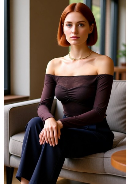 Kadın Carmen Yaka Düşük Kol Uzun Kollu Örme Kaliteli Şık Rahat Modern Zarif Günlük fiyatları