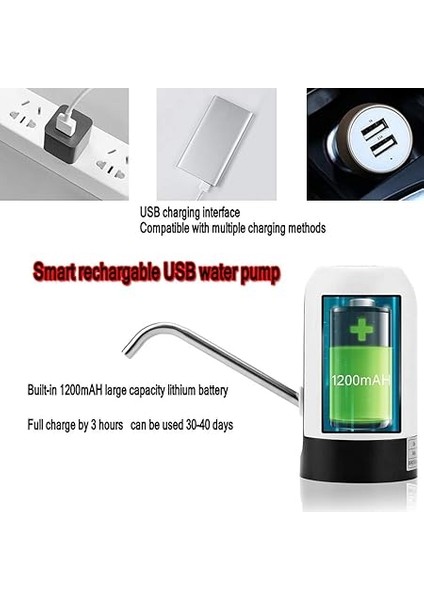 Su Şişesi Pompası, 5 Galon Damacanaya Uygun, USB Şarjlı Otomatik Içme Suyu Pompası, 2-5 Galon Su Şişelerine Uygun, Taşınabilir Elektrikli Su Pompası, Ev, Mutfak, Ofis, Kamp Için fırsatları