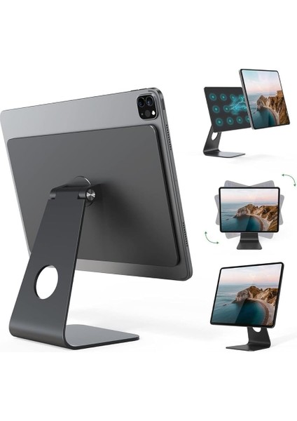 Ipad Air 11 Inç M2 2024 ile Uyumlu Ayarlanabilir Manyetik Ipad Standı 360° Dönebilen Alüminyum Tutucu