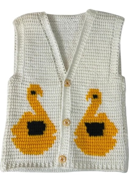 6408 El Örgüsü Kuğu Desenli Örgü Yelek - 1 - 2 Yaş modelleri