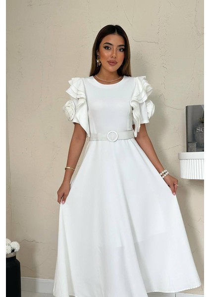 A Kesim Kemerli Kolları Volanlı Elbise fiyatları