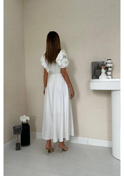 A Kesim Kemerli Kolları Volanlı Elbise modelleri