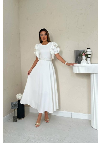 A Kesim Kemerli Kolları Volanlı Elbise fırsatları