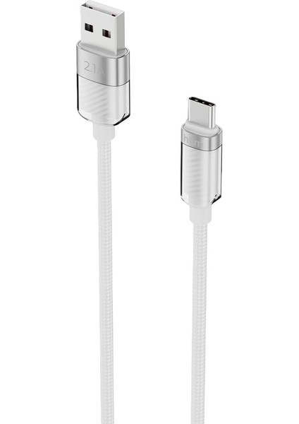 Hkm Tech Knıt Glam 2.1A Hızlı Şarj Destekli, Usb-A To Type-C Şarj ve Data Aktarım Kablosu, 1 Metre, Beyaz
