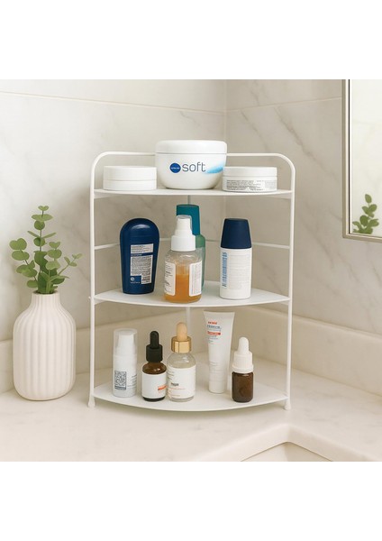 Banyo Mutfak Düzenleyici Organizer Köşe Rafı Beyaz - Ayarlanabilir 3 Raflı Baharatlık