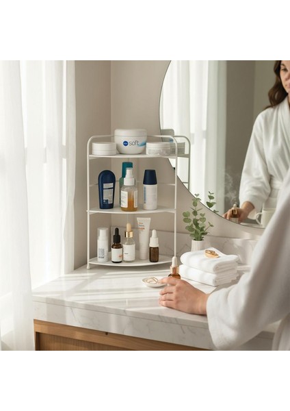 Banyo Mutfak Düzenleyici Organizer Köşe Rafı Beyaz - Ayarlanabilir 3 Raflı Baharatlık fiyatları