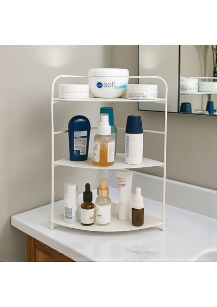 Banyo Mutfak Düzenleyici Organizer Köşe Rafı Beyaz - Ayarlanabilir 3 Raflı Baharatlık indirimleri