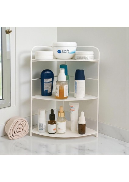 Banyo Mutfak Düzenleyici Organizer Köşe Rafı Beyaz - Ayarlanabilir 3 Raflı Baharatlık