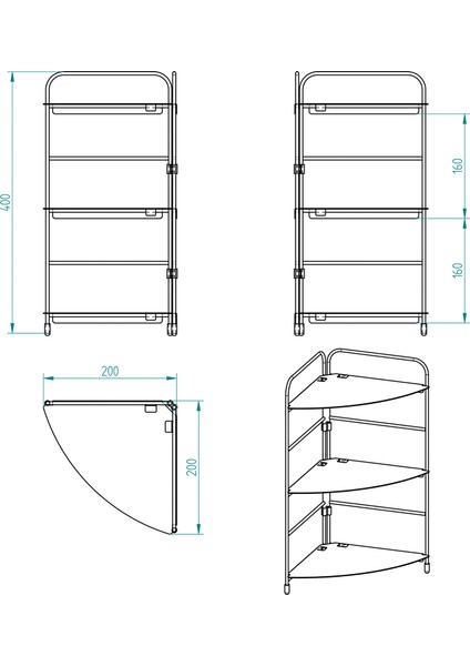 Banyo Mutfak Düzenleyici Organizer Köşe Rafı Beyaz - Ayarlanabilir 3 Raflı Baharatlık