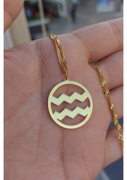 925 Ayar Gümüş 24 Ayar Altın Kaplama Kova Burcu Kolye