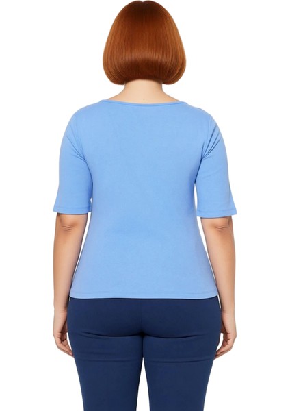 Büyük Beden Kadın Fitted Kaşkorse Örme Kare Yaka Tişört Kaliteli Şık Rahat Modern Zarif Günlük modelleri