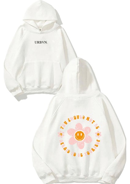 Afraid To Be Yourself Tasarım Baskılı Oversize Beyaz Kapüşonlu Sweatshirt