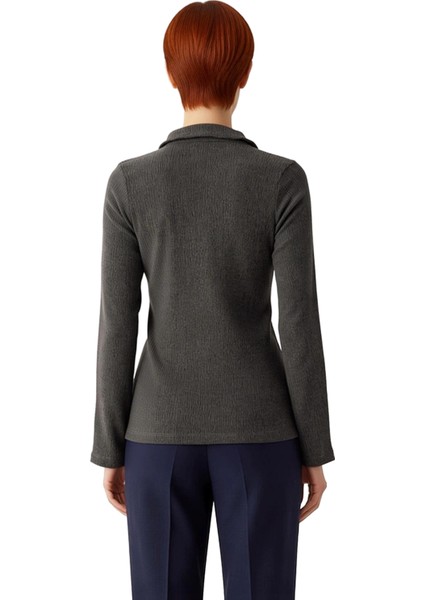 Kadın Polo Yaka Düğmeli Büzgülü Örme Üst Kaliteli Şık Rahat Modern Zarif Günlük modelleri