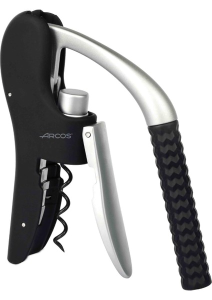 Çinko Alaşımı ve Elastomerden Üretilen Tirbuşon. Folyo Kesicili Şarap Açacağı Aksesuarı. Modern ve Hafif El Tipi Şişe Açacağı. Gümüş ve Siyah Renk