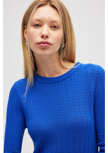 Zaira Mini Saç Örgü Desenli, Yırtmaçlı Elbise - Saks Mavi fırsatları