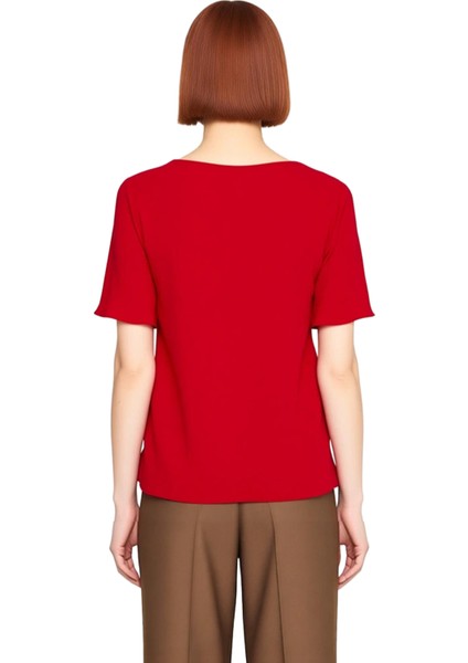 Kadın Haki V Yaka Kısa Kollu Bağlamalı Düğmeli Aerobin Dokuma Bluz Yazlık Günlük Kullanım Için Cool fırsatları