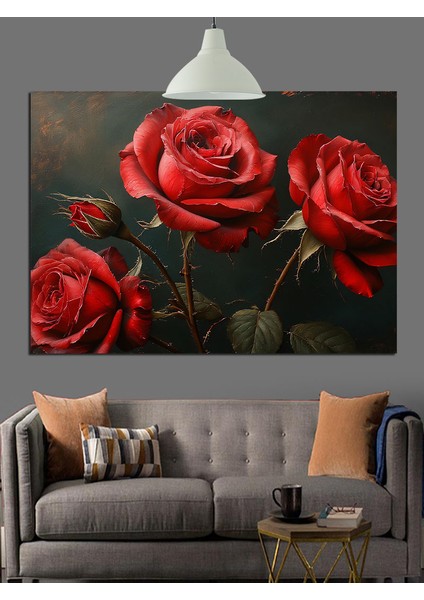 Kırmızı Kadife Güller Karanlık Dekoratif Kanvas - Mdf Ahşap Tablo indirimleri