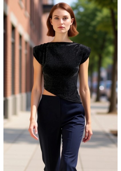 Kadın Omuz Vatkalı Kayik Yaka Kolsuz Metalize Iplikli Orme Üst Kaliteli Şık Rahat Modern Zarif fırsatları