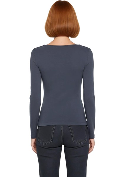 Kadın Moda Şık Üst Giyim Regular Kare Yaka Slim Kalıp Örme Pamuklu Fit Bluz modelleri