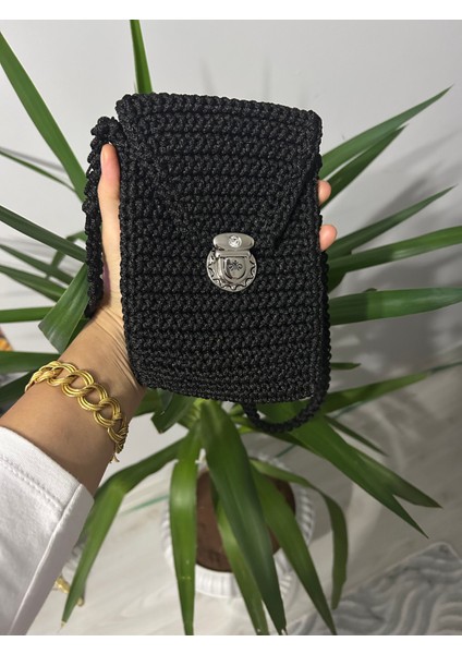 Makrome Ip Örgülü Telefon Çantası