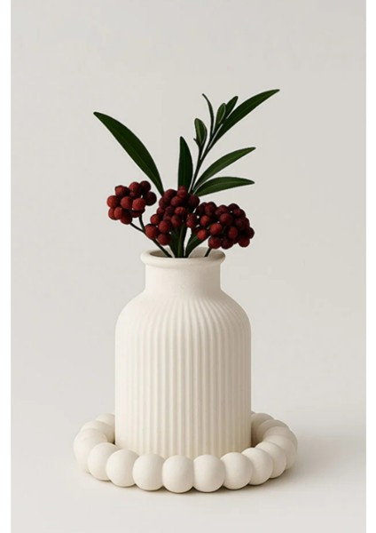 Bohem Tarzı Seramik Vazo ve Dekoratif Hediyelik Boncuklu Bubble Tabak Set