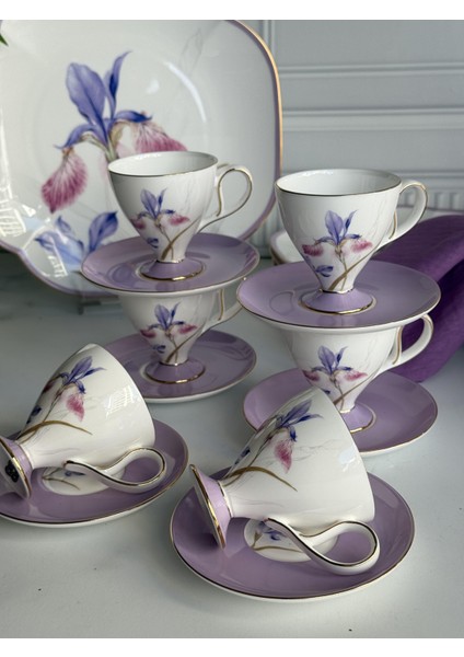 Türk Kahve Fincanı Veronica Iris 6 Kişilik 12 Parça