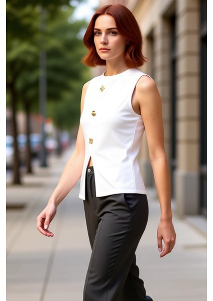 100 Polyester Scuba Krep Kadın Yazlık Örme Yelek Bisiklet Yaka Regular Günlük Kullanım Için modelleri