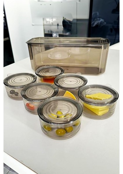 7 Parça Kristal Saklama Kutulu Vakum Kapaklı Kahvaltı Seti | 7'li Kahvaltılık Set Antrasit fiyatları