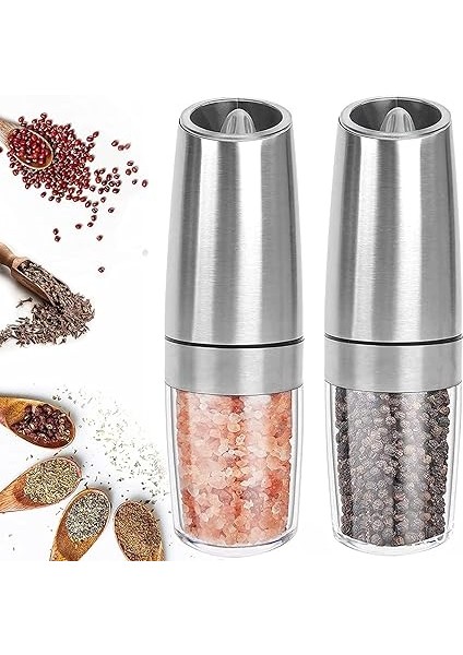 Elektrikli Karabiber Öğütücü, Yeri Elektrikli Tuz ve Karabiber Değirmeni Öğütücü, Paslanmaz Çelik Otomatik Karabiber Değirmeni, Ayarlanabilir Lık ile Pille Çalışan, Mavi LED Işık, Tek Elle indirimleri