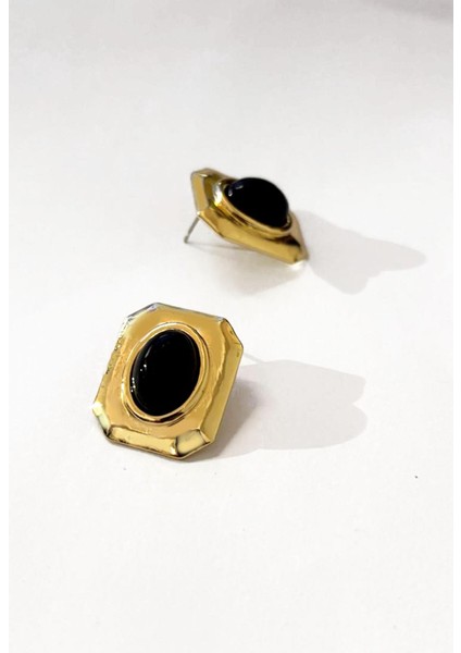 Gold Detaylı Renkli Taşlı Kare Çelik Vintage Küpe fiyatları