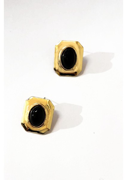 Gold Detaylı Renkli Taşlı Kare Çelik Vintage Küpe modelleri