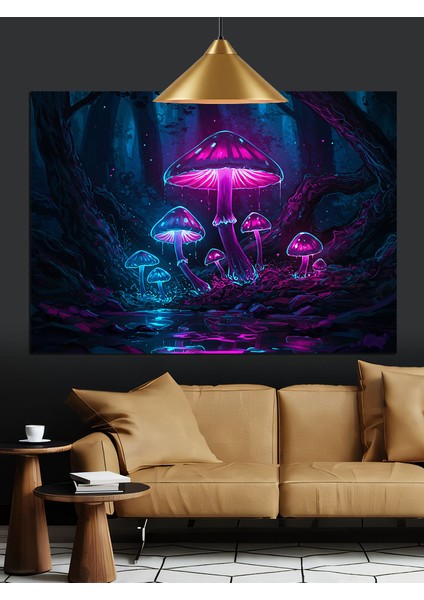 Mantar Ormanı Büyülü Gece Dekoratif Kanvas - Mdf Ahşap Tablo fiyatları