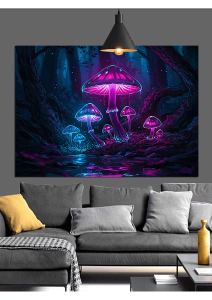 Mantar Ormanı Büyülü Gece Dekoratif Kanvas - Mdf Ahşap Tablo modelleri