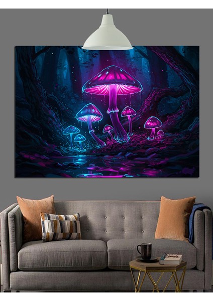 Mantar Ormanı Büyülü Gece Dekoratif Kanvas - Mdf Ahşap Tablo fırsatları