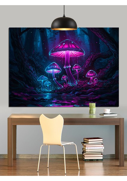 Mantar Ormanı Büyülü Gece Dekoratif Kanvas - Mdf Ahşap Tablo indirimleri