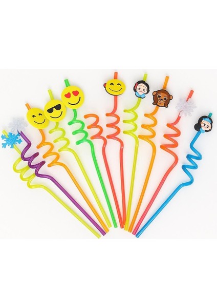 Mark Neşeli Yüzler Figürlü Plastik Parti Pipeti 12&apos;li