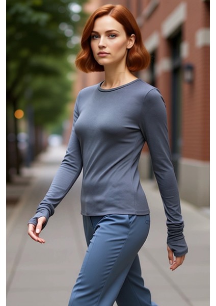 Kadın Viskon Çizgili Fitted Uzun Kollu Basic Bluz Cool & Comfort Persona Ile Günlük