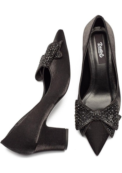 Kadın Kalın Topuklu Taşlı Fiyonklu Simli Saten Ayakkabı 5015 fırsatları