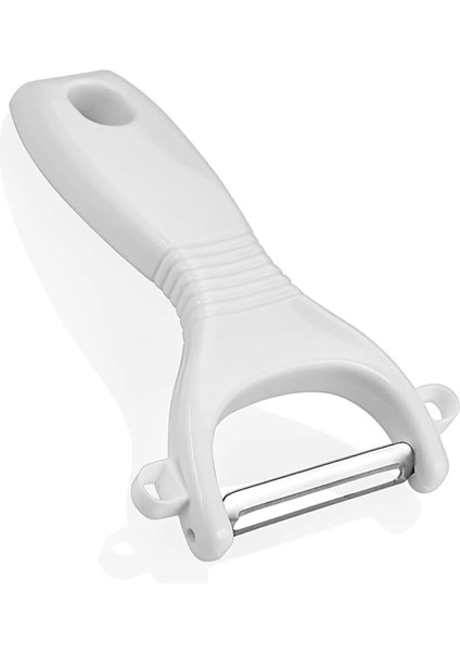 Ergonomik Sebze ve Meyve Soyacağı, Paslanmaz Çelik Döner Bıçaklı, Plastik Saplı, Beyaz, 13X6X2 cm