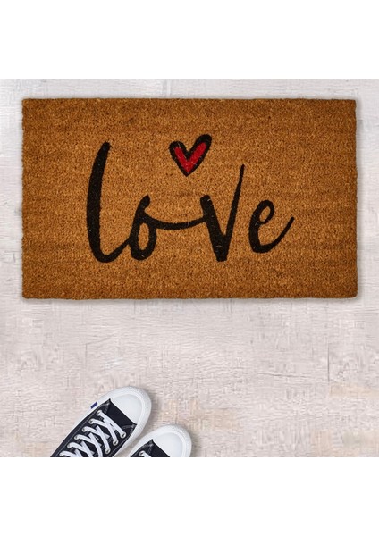 Home Kalpli Love Kapı Önü Paspası - Bej - 35X60 cm