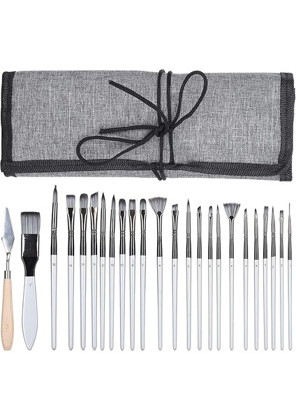 24 Parça Akrilik Yağlıboya Suluboya Guaj Boya Fırça Seti Sentetik Fırça Ahşap Sap Kullanışlı Çanta