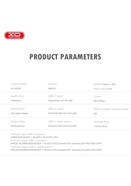 Xo Is Beauty PR260 Hızlı Şarj Powerbank, 10000 Mah, 20W Type-C, Akıllı Saat Uyumlu, Qi Şarj, Dahili Type-C Kablo (Siyah) modelleri